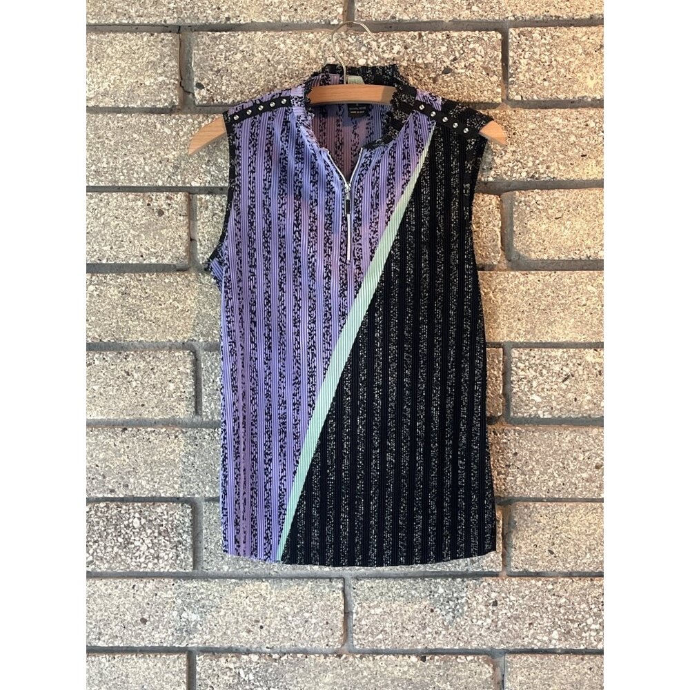 Jamie Sadock S Multicolor Sleeveless Pleated Polo Top With Snap Details 100% Pol